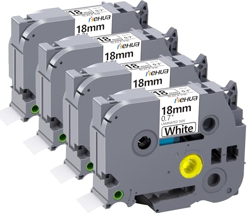 Hehua TZe TZ Schriftband, 18 mm, 0,7, laminiert, weiß, Ersatz für Brother Etikettenmacherband TZe-241 TZe241 TZ-241 für P Touch PTD400 PTD600 PTP750W PT1880, 3/4 x 8 m, Schwarz auf Weiß, 4 Stück Hehua TZe TZ Schriftband, 18 mm, 0,7, laminiert, weiß, Ersatz für Brother Etikettenmacherband TZe-241 TZe241 TZ-241 für P Touch PTD400 PTD600 PTP750W PT1880, 3/4 x 8 m, Schwarz auf Weiß, 4 Stück von hehua