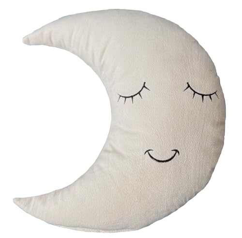heimtexland ® Kuschelkissen Formkissen mit Gesicht für Baby und Kind – Flanell Deko Kissen Kinderzimmer Schmusekissen Zierkissen Geschenk Geburt Taufe Typ916 Mond Creme von heimtexland