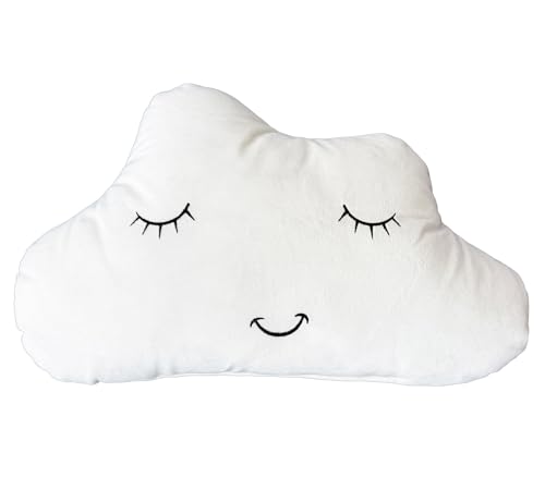 heimtexland ® Kuschelkissen Formkissen mit Gesicht für Baby und Kind – Flanell Deko Kissen Kinderzimmer Schmusekissen Zierkissen Geschenk Geburt Taufe Typ916 Wolke weiß von heimtexland
