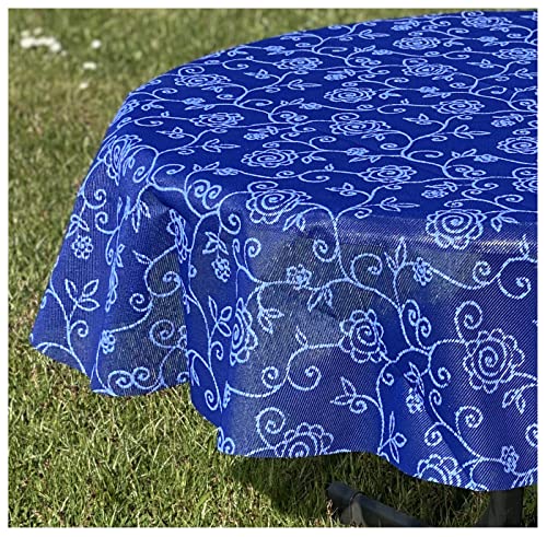 heimtexland ® Outdoor Garten Camping Tischdecke Ranke Wetterfest UV-Beständig Waschbar Weichschaum Gartentischdecke Typ798 Blau 160 cm rund von heimtexland