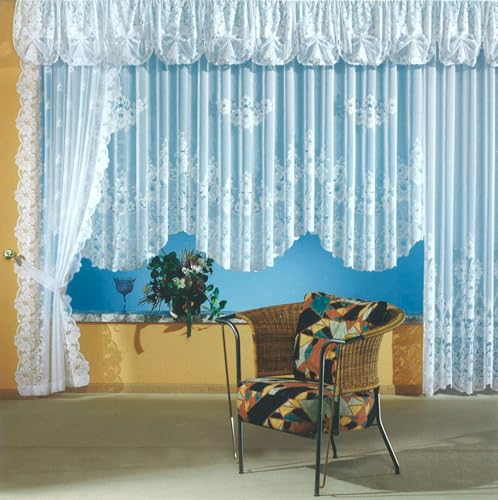 heimtexland Gardinen Jacquard Store mit Kräuselband weiß halb-transparent, Blumen Bordüre gebogt, Vorhang Typ1 - Querbehang gerafft H47 cm mit 12 Bögen für Fensterbreiten von 360-385 cm heimtexland Gardinen Jacquard Store mit Kräuselband weiß halb-transparent, Blumen Bordüre gebogt, Vorhang Typ1 - Querbehang gerafft H47 cm mit 12 Bögen für Fensterbreiten von 360-385 cm von heimtexland