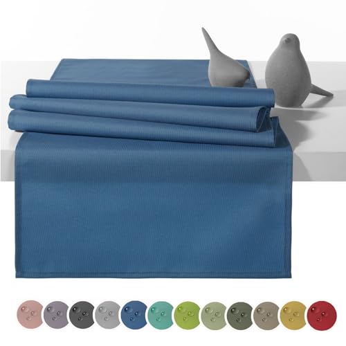 heimtexland Outdoor Tischläufer Garten Tischdecke 45x145 Tischdeko wasserabweisend wetterfest UV-beständig Typ551 Blau von heimtexland