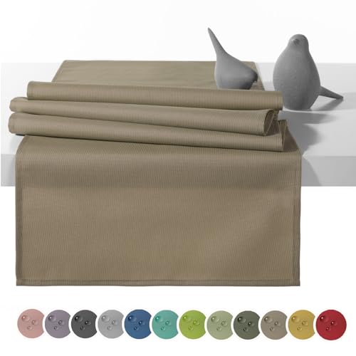 heimtexland Outdoor Tischläufer Garten Tischdecke 45x145 Tischdeko wasserabweisend wetterfest UV-beständig Typ551 Taupe von heimtexland