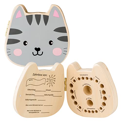 hej kiddo Zahndose Milchzähne | Zahnbox für Milchzähne | Milchzahndose Jungen & Mädchen für erstes Zähnchen | Zahnfee Geschenke Jungen | Milk Tooth Box (Katze) von hej kiddo