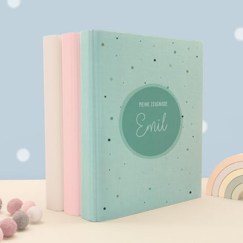 Zeugnismappe A4 personalisiert, Ringordner mit Namen, Leinen-Ordner für Schulzeugnisse, Geschenk Einschulung Mädchen & Jungen, Schulordner (Kreis Mint, Mint, Standard) von hellomini