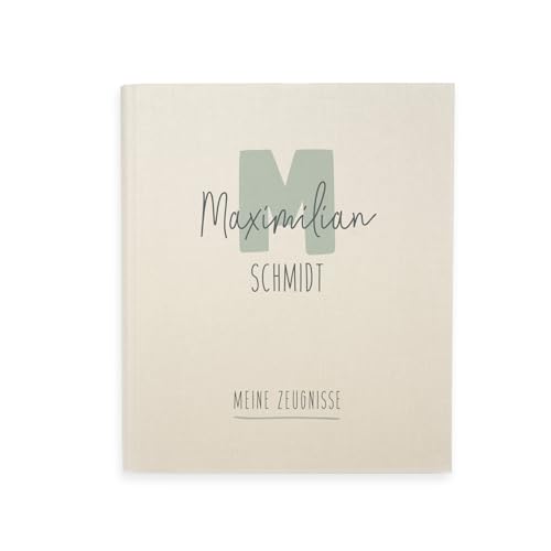 hellomini Zeugnismappe A4 personalisiert, Ringordner mit Namen, Leinen-Ordner für Schulzeugnisse, Geschenk Einschulung Mädchen & Jungen, Schulordner (Dicker Buchstabe) von hellomini