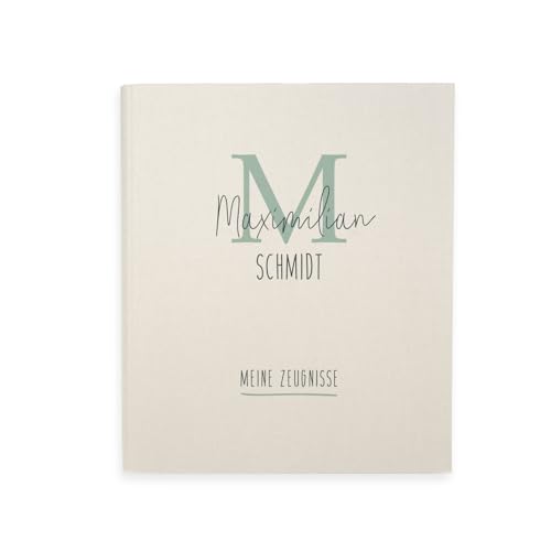 hellomini Zeugnismappe A4 personalisiert, Ringordner mit Namen, Leinen-Ordner für Schulzeugnisse, Geschenk Einschulung Mädchen & Jungen, Schulordner (Dünner Buchstabe) von hellomini