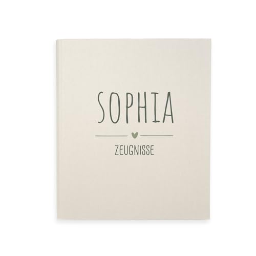 hellomini Zeugnismappe A4 personalisiert, Ringordner mit Namen, Leinen-Ordner für Schulzeugnisse, Geschenk Einschulung Mädchen & Jungen, Schulordner (Schriftzug Dunkel Herz) von hellomini