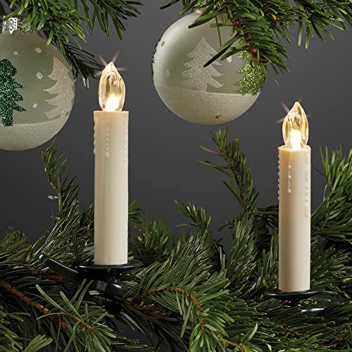 Hellum LED Weihnachtsbaumkerzen kabellos (Erweiterung-Set), 5x warmweiß LED Kerzen, batteriebetriebene 14x2cm Christbaumkerzen ohne Kabel, elfenbein Wachstropfen 602647 von hellum