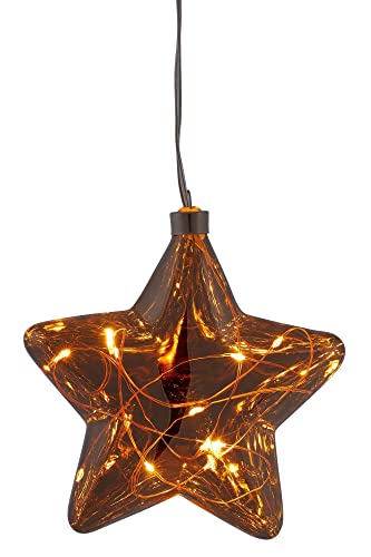 hellum Deko Hänger Stern mit Timer, LED Stern mit 10 bernsteinfarbenen LED, Glasstern zum Hängen für innen rauchgrau, beleuchteter Glasstern batteriebetrieben (2xAAA, nicht inkl.) 15,5x15,5cm 524727 von hellum