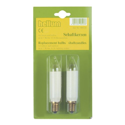 hellum Ersatz-Kerzen für Weihnachtsbaum Kerzen Lichterketten innen und außen, 2 Stück 16V 7W Schaftkerze für Lichterketten mit 15 Brennstellen, ø20mm E10/ 16V/ 7W/ 47Lumen 905045 von hellum