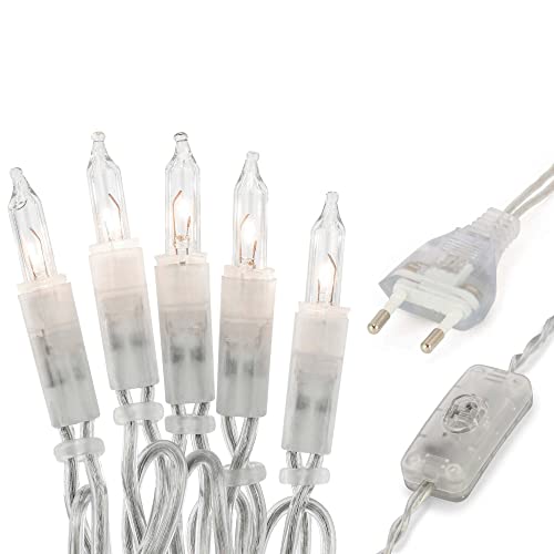 Hellum Innen Lichterkette mit 10 Warmweiß Lichter, Weihnachtsdeko modern transparentes Kabel mit Schalter 1,355, Deko Wohnzimmer, < 59 lm, Tannenbaum Beleuchtung, Weihnachten Dekoration 831160 von hellum