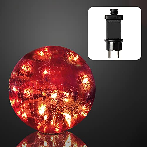 hellum LED Deko Glaskugel Rissoptik rot Ø 25 cm 24 LEDs rot Outdoor Zuleitung 5 m, 59 lm, transparent Außen-Transformator von hellum