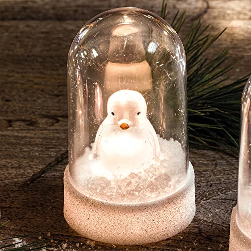 hellum LED Glasglocke Deko, Weihnachtsdeko mit Pinguin, Weihnachtsbeleuchtung innen mit Batterie (2xCR2032), warmweiß licht, braun, ø5.5 x H 9cm 524758 von hellum