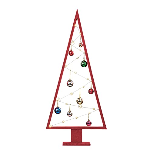 Hellum LED Holz-Pyarmiede mit bunten Kugeln mit Timer, 20 LED warmweiß, batteriebetrieben (3x AA, nicht enthalten), Winterdecoration, Wohnzimmer, Weihnachtsbaum, 30cm Kabel transparent, 522105 von hellum