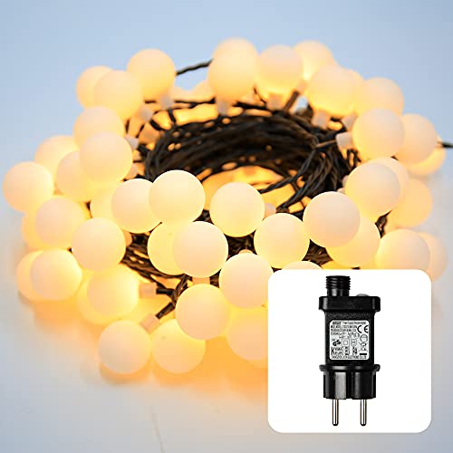 hellum Kugel Lichterkette außen mit Timer, LED Lichterkette mit 180 warmweiße Glühbirnen, Strombetrieben Partybeleuchtung beleuchtet 12,9m, 59 lm, Party-Deko, Garten, Sommer, 578294 von hellum