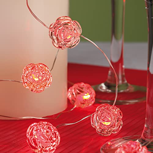 hellum LED Lichterkette,Rosen, 20 rote LEDs, 190 cm Lichtlänge, transparentes Kabel, Indoor, batteriebetrieben (3AA), 300192 von hellum