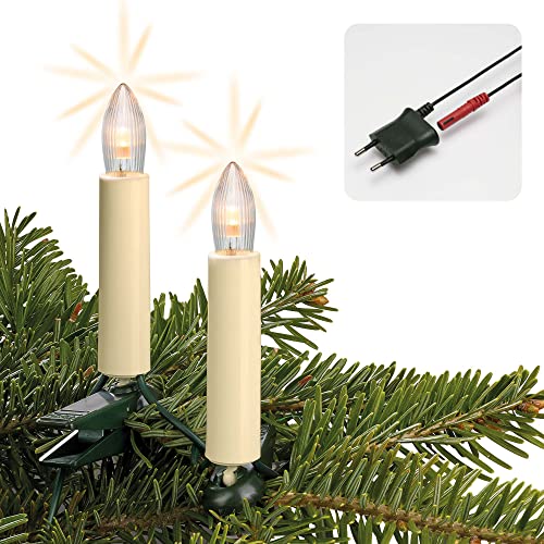 hellum LED Lichterkette Weihnachtsbaum, 20er Baumkerzen 13,3m Made-in-Germany Lichterkette innen mit Stecker Teilbar, Weihnachtsbeleuchtung mit LED Weihnachtsbaum Kerzen mit 2er Ersatzkerzen 430165 von hellum