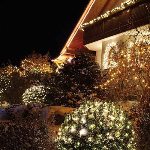 Hellum LED Lichterkette außen, Set aus Lichterkette aussen Strom mit 40 LED warmweiß und 3m Netzkabel, 3,9m beleuchtete Länge, Kabel grün, Weihnachtsbeleuchtung Garten 152890 von hellum