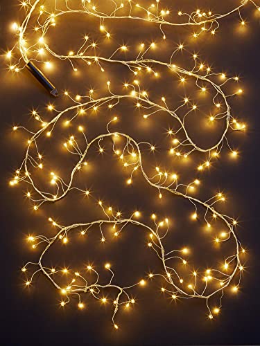 hellum LED Lichterkette außen Tauperlen Cluster Kupferkabel 420 bernsteinfarbene LED beleuchtet 3m LED-Lichterkette mit Timer für Garten Balkon Party Hochzeit Weihnachten Innen+Außen 576535 von hellum