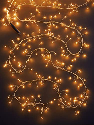 Hellum LED Lichterkette außen Tauperlen Cluster Kupferkabel 420 warm-weiße LED beleuchtet 3,1m LED-Lichterkette mit Timer+Trafo für Garten Balkon Terrasse Party Hochzeit Weihnachten Innen+Außen 530438 von hellum