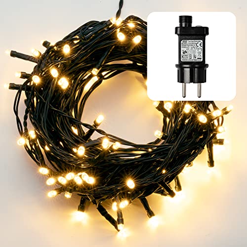 HELLUM LED Lichterkette Außen mit Timer I 11,9m 120 LED I Lichterkette warmweiß I Lichterkette LED strombetrieben mit Stecker I Weihnachtsbaumbeleuchtung mit Kabel in grün I 577372 von hellum