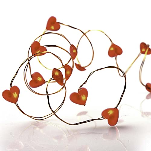 hellum LED Lichterkette Herzen 2x, Lichterkette rot mit 20stk Herz Deko, Innen 1,05m beleuchtete Länge mit Batterie (2xAA), Valentinstag Dekoration, 2 Stück 150612 von hellum
