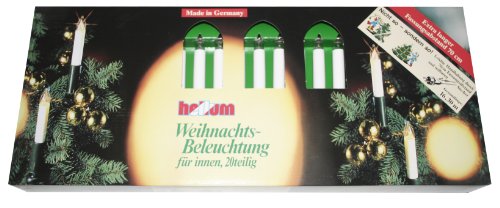Hellum Lichterkette Weihnachtsbaum innen Made in Germany, Christbaumbeleuchtung mit Clips, 20 Lichter, 1330 cm beleuchtet, grünes Kabel und weißer Schaft, für Innenbereich mit teilbaren Stecker 812015 von hellum
