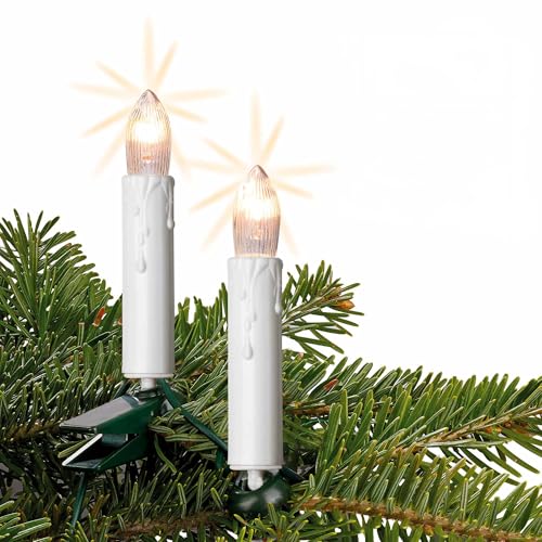 hellum Lichterkette Weihnachtsbaum, 15 Weihnachtskerzen 9,8m beleuchtet mini Lichterkette Innen mit Stecker, mit unter 59 Lumen,Kerzenlichterkette strom Kabel grün Christbaumkerzen weiß, 150933 von hellum