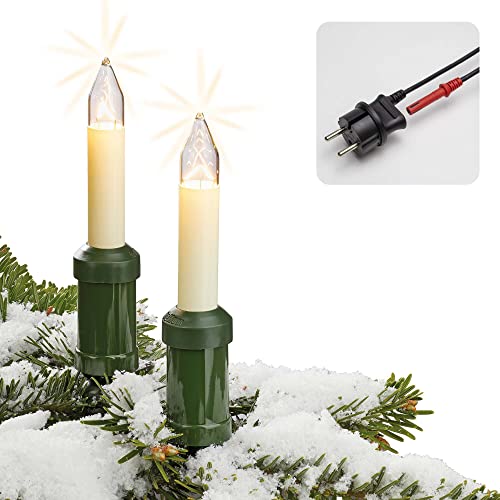 hellum Lichterkette Weihnachtsbaum, 20er Baumkerzen 19m Made-in-Germany Lichterkette außen mit Stecker Teilbar, Weihnachtsbeleuchtung mit Filament Weihnachtsbaum Kerzen mit 3er Ersatzkerzen 430011 von hellum