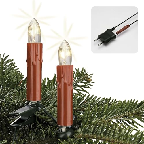 hellum Lichterkette Weihnachtsbaum Wachstropfen Made in Germany, 20,3m beleuchtet mit 30 roten Riffelkerzen, Weihnachtsbaum innen Kabel grün, teilbarer Stecker und Clip, klar Glühfaden <59lm 814040 von hellum