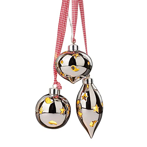Hellum Weihnachtsdekoration LED-Keramik e-er-Set zum Hängen mit Timer, Silber, Tropfen ø6,5cm und Kugeln 7,5cm, 15 warmweiße LEDs, Batteriebetrieben, Zuleitung 1m, 521740 Hellum Weihnachtsdekoration LED-Keramik e-er-Set zum Hängen mit Timer, Silber, Tropfen ø6,5cm und Kugeln 7,5cm, 15 warmweiße LEDs, Batteriebetrieben, Zuleitung 1m, 521740 von hellum