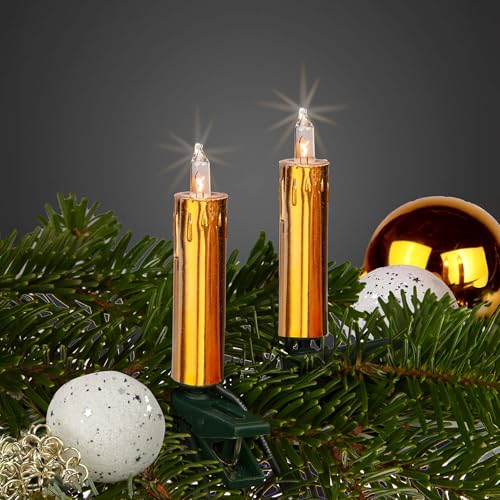 hellum 20er Minischaft Lichterkette mit Stecker, Lichterkette Weihnachtsbaum mit 20 warmweißen Lichtern, Kabel grün Kerzen gold mit Wachsoptik, Gesamtlänge 12,5 m mit 2x1,5 m Zuleitung 152494 hellum 20er Minischaft Lichterkette mit Stecker, Lichterkette Weihnachtsbaum mit 20 warmweißen Lichtern, Kabel grün Kerzen gold mit Wachsoptik, Gesamtlänge 12,5 m mit 2x1,5 m Zuleitung 152494 von hellum