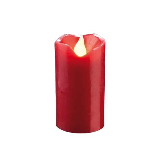 hellum 4er Set LED Kerze, Ø 5cm x 9,5cm hoch, 4 Stück rote LED Kerzen, Kerzen mit batterien (2xAA pro Kerze nicht inkl.), LED Weihnachtsbeleuchtung LED Deko, Echtwachs LED Kerze 150797 von hellum
