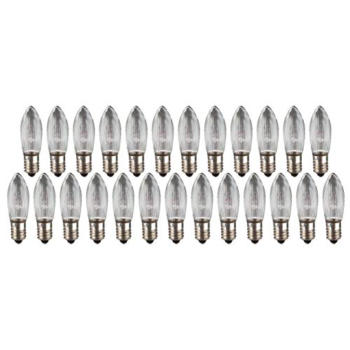 hellum Ersatz-Kerzen für Schwibbogen, 25 Stück 8V 3W Riffelkerze für Weihnachtsbaum Kerzen Lichterketten innen mit 30 Brennstellen, Birnen für Lichterbogen E10/ 8V/ 3W/ 22 Lumen 911114 von hellum