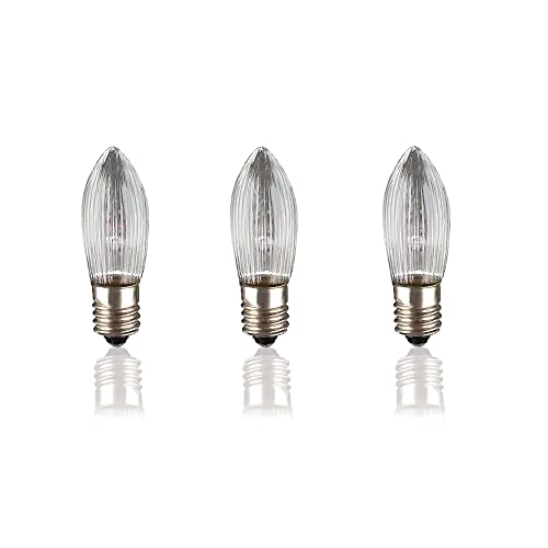 hellum Ersatz-Kerzen für Schwibbogen, 3 Stück 34V 3W Riffelkerze für Weihnachtsbaum Kerzen Lichterketten innen mit 7 Brennstellen, Birnen für Lichterbogen E10/ 34V/ 3W/ 22 Lumen 718454 von hellum