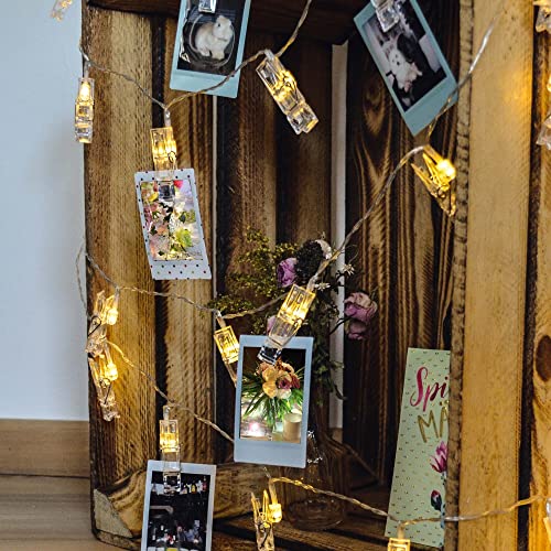 hellum LED Foto Clip Lichterkette, 40 LED warmweiß Lichterkette mit Klammern für Fotos, USB oder Batterie (3xAAA nicht inkl.), für Innen, Valentinstag Dekoration 150360 von hellum