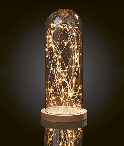 hellum LED Glasglocke Deko, Weihnachtsdeko mit Tauperlenlichterkette, Weihnachtsbeleuchtung innen mit Batterie (3xAA nicht inkl.), warmweiß licht, braun, ø13 x H 30cm 522792 von hellum