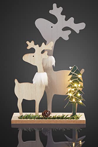 hellum LED Holz-Rentier-Familie, mit 6h-Timer, 5 LED, warmweiß, batteriebetrieben (2x AA, nicht enthalten), innen IP20, Winterdecoration, Wohnzimmer, Dekoration, Weihnachtsdecoration, 524086 von hellum
