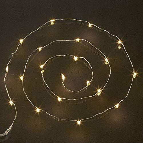hellum LED-Kupfer-Lichterkette Tauperlen, 20 warmweiße LEDs, 110 cm Lichtlänge, Kabel Kupfer, Indoor, batteriebetrieben (2AA), 570700 von hellum