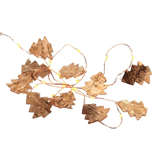 hellum LED Kupferdraht Lichterkette mit Tannenbäumen, 20 LED warmweiß, Tannenbäume aus Holz, batteriebetrieben (3x AA), 520477 von hellum