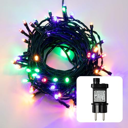 hellum LED Lichterkette Außen oder Innen, mit Timer, Lichterkette Lichtfarbe Bunt, strombetrieben mit 80 LED, Weihnachtsbaumbeleuchtung mit Kabel in Grün <59 lm 151220 von hellum