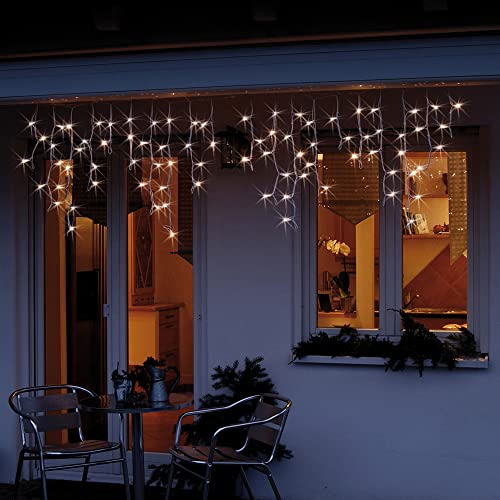 hellum LED Lichterkette Vorhang Außen, verlängerbar Lichtervorhang mit Steckdose, Basis-Set mit 3m Netzkabel, 1,9 * 0,6m 80 LEDs, Kabel weiß Weihnachtsbeleuchtung für Garten, 59 Lumen, Party 555400 von hellum