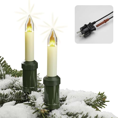 hellum LED Lichterkette Weihnachtsbaum Made-in-Germany mit Flammeneffekt, Lichterkette mit Weihnachtskerzen mit Clip, 30 Lichter, beleuchtete Länge 29m, für außen mit teilbarem Stecker 430233 von hellum