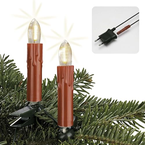 hellum LED Lichterkette Weihnachtsbaum innen Made-in-Germany, 13,3m Lichterkette Kerzen Weihnachtsbaum, 20 LED-Filament, 15 Lumen pro Lampe, Lichterkette innen, Stecker & Clip, Schaftfarbe rot 814064 von hellum