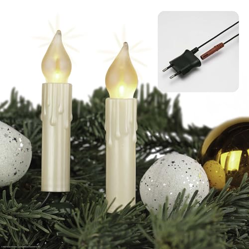 hellum LED Lichterkette Weihnachtsbaum mit Wachstropfen Made-in-Germany, Tannenbaum Lichterkette mit Clip, 30 LED, beleuchtet 20,3m, Kabel grün Schaft elfenbein, für innen mit teilbarem Stecker 815092 von hellum
