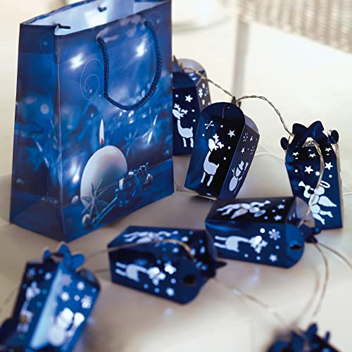 hellum LED Lichterkette mit 10 blauen Geschenkboxen, 10 LED, kaltweiß, Batteriebetrieben (3x AA, nicht enthalten), innen IP20, Kabel transparent, beleuchtete Länge 1,85m, 520279 von hellum