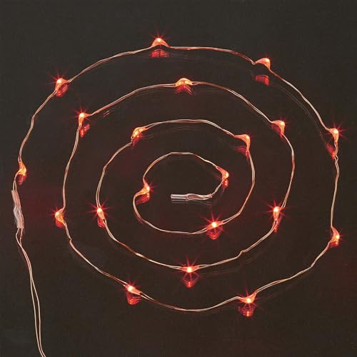 hellum LED Lichterkette rot Kupferdraht 2x, Draht Lichterkette Tauperlen 20 LED rot auf 1,05m beleuchteter Länge, Batterie (nicht inkl.) für Innen, Dekoration, 2 Stück 570755 von hellum