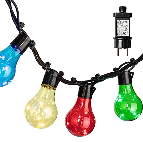 hellum LED Party Lichterkette außen, Lichterkette Glühbirnen Bunt mit 10 Lampen, beleuchtete Länge 4,5m Partybeleuchtung für Biergarten Zimmer Garten Balkon Party Innen und Außen 577877 von hellum