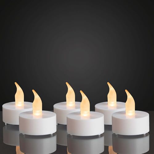 hellum LED Teelichter 6er Set gelb, LED Kerzen gelb 4x4cm für innen, elektrische Teelichter mit Batterie (CR2032, inklusive), Kerzen batteriebetrieben flackernde Flamme 520415 von hellum